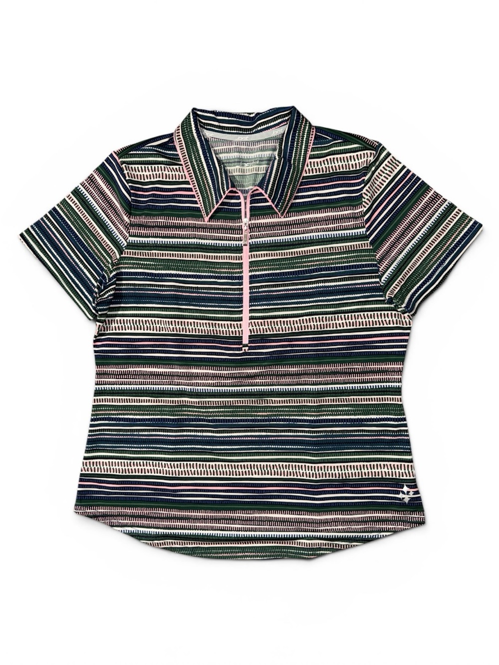 Jofit 1/2 Zip Striped Polo Shirt in Green, Navy & Pink Large